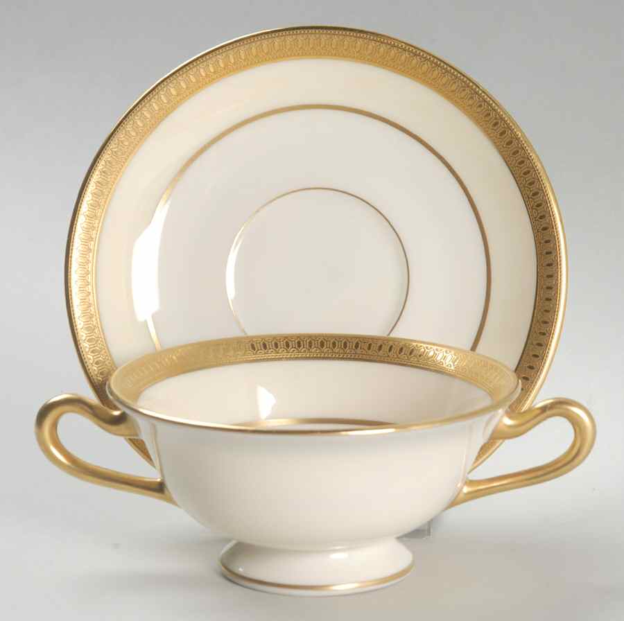 Carolina Cream (Gold Encrusted) Footed Bouillon Cup & Saucer by Lenox-1