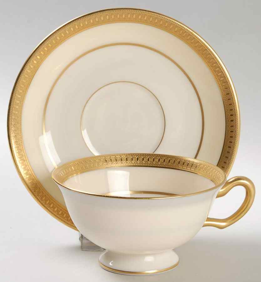 Carolina Cream (Gold Encrusted) Footed Cup & Saucer Set by Lenox-1