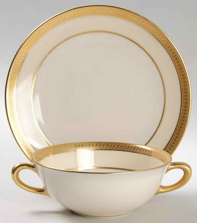 Carolina Cream (Gold Encrusted) Flat Cream Soup Bowl & Saucer Set by Lenox-1