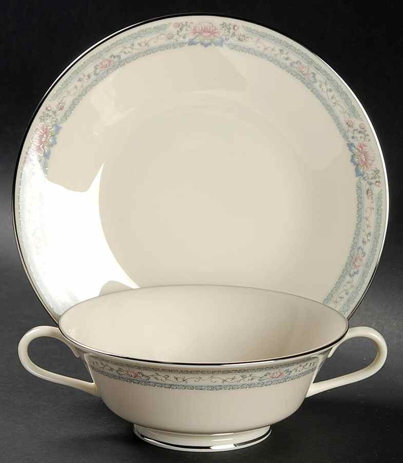 Charleston Footed Cream Soup Bowl & Saucer Set by Lenox-1