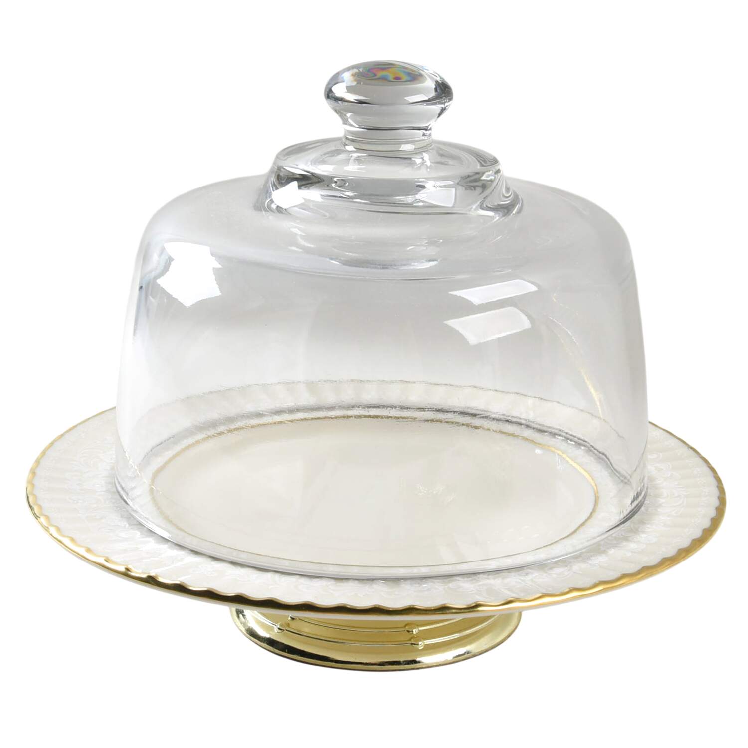 Citation Lace 6 1/2"-7 1/2" Footed Cheese Plate w/ Glass Dome HC by Lenox-1