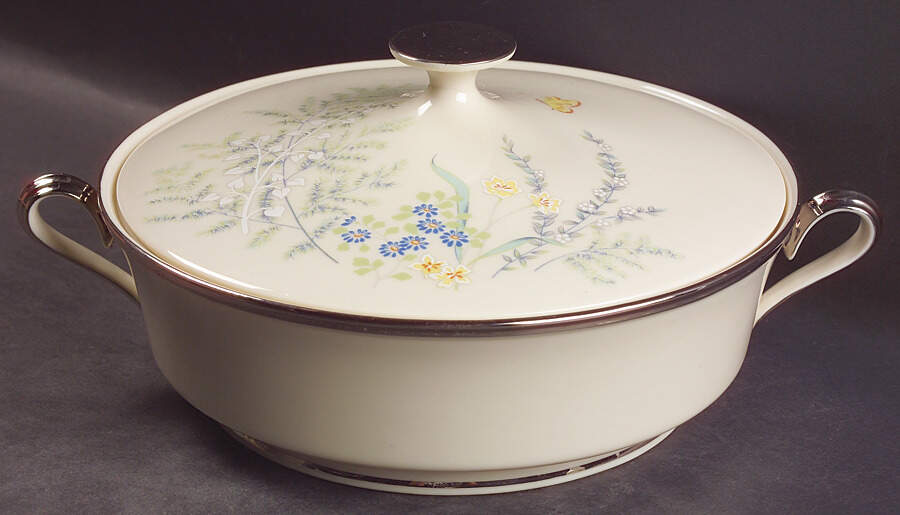 Cinderella (Newer, Platinum Trim) Round Covered Vegetable by Lenox-1