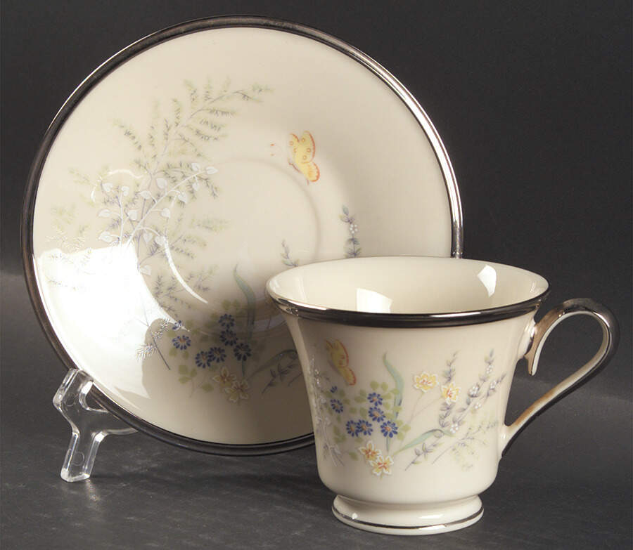Cinderella (Newer, Platinum Trim) Footed Cup & Saucer Set by Lenox-1