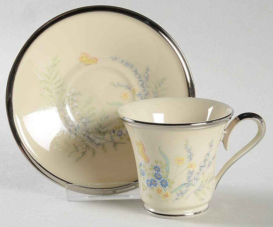 Cinderella (Newer, Platinum Trim) Footed Demitasse Cup & Saucer Set by Lenox-1