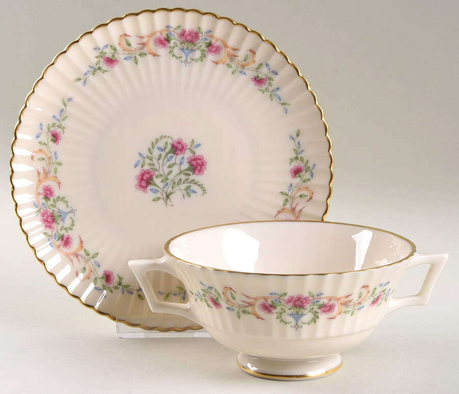 Cinderella (Old, Gold Trim) Footed Cream Soup Bowl & Saucer Set by Lenox-1
