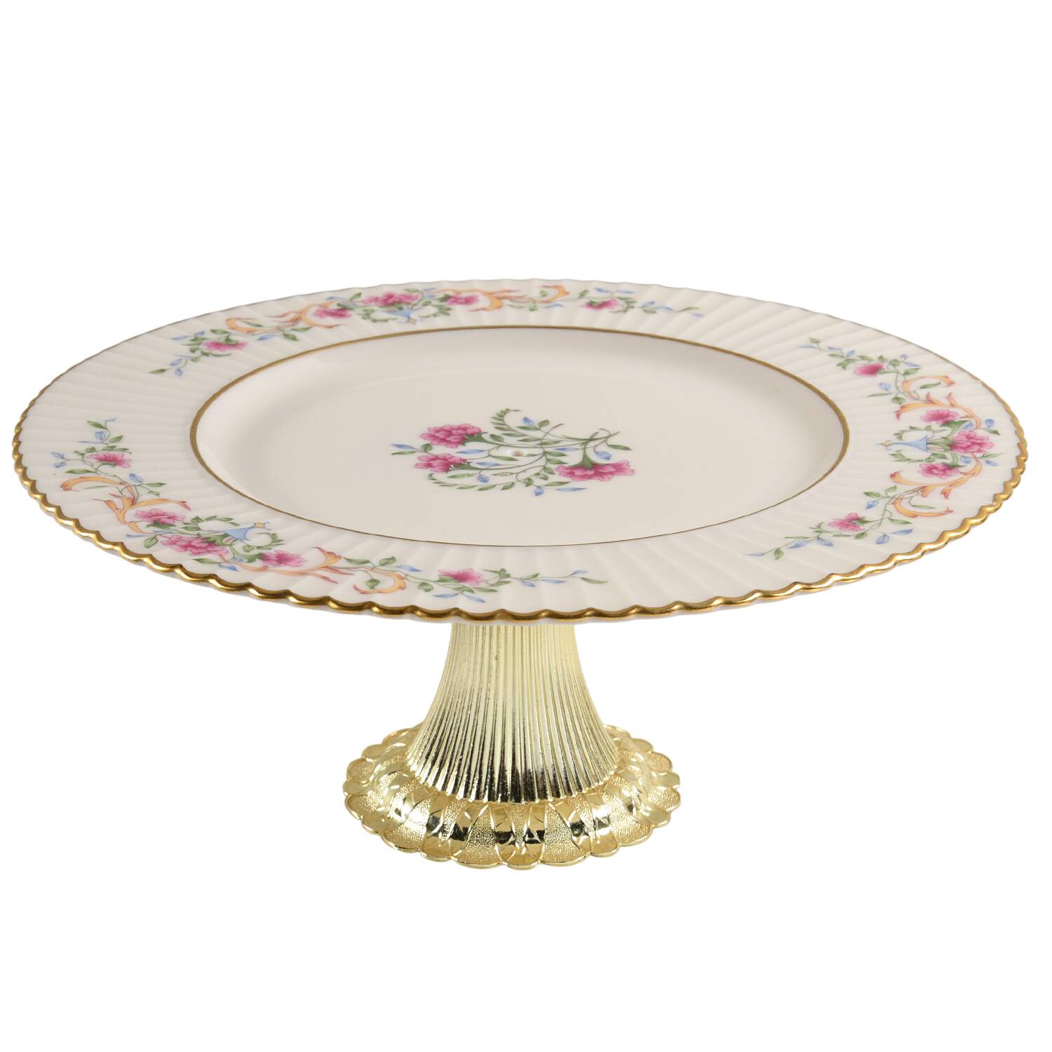 Cinderella (Old, Gold Trim) Cake Stand with 4"-5" Metal Pedestal  Hc by Lenox-1