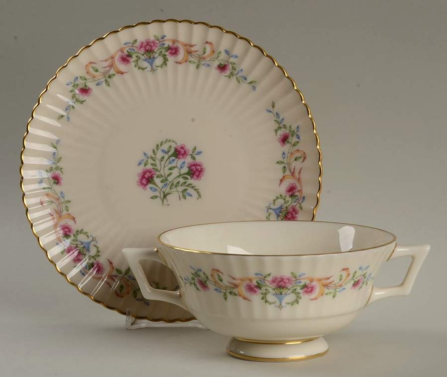 Cinderella (Old, Gold Trim) Footed Cream Soup Bowl & Saucer Set by Lenox-1