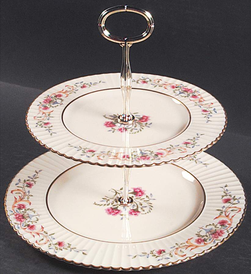 Cinderella (Old, Gold Trim) 6 5/8"-10"  2 Tiered Serving Tray (Dp, Sp) HC by Lenox-1