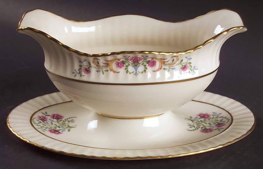 Cinderella (Old, Gold Trim) Gravy Boat with Attached Underplate by Lenox-1