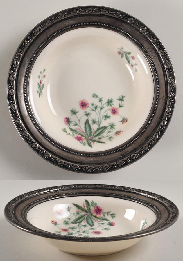 Country Garden Rim Soup Bowl with Sterling Rim by Lenox-1