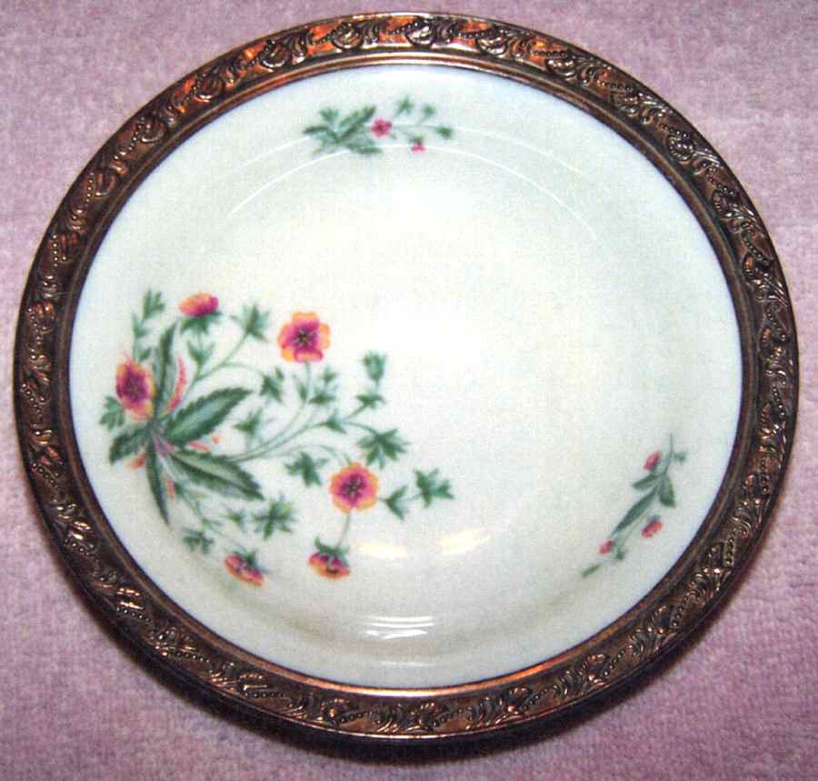 Country Garden Fruit/Dessert (Sauce) Bowl W/Sterling Rim by Lenox-1