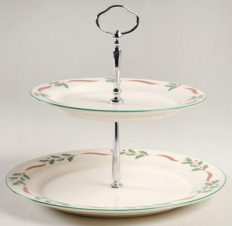Country Holly 2 Tiered Serving Tray (Dinner & Salad Plate) by Lenox-1