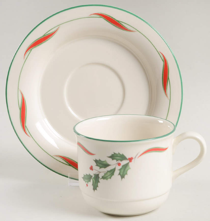 Country Holly Flat Cup & Saucer Set by Lenox-1