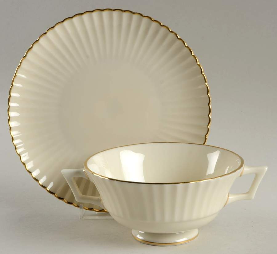 Colonnade Gold Footed Cream Soup Bowl & Saucer Set by Lenox-1
