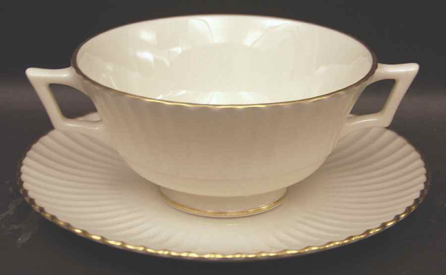 Colonnade Gold Footed Cream Soup Bowl & Saucer Set by Lenox-1