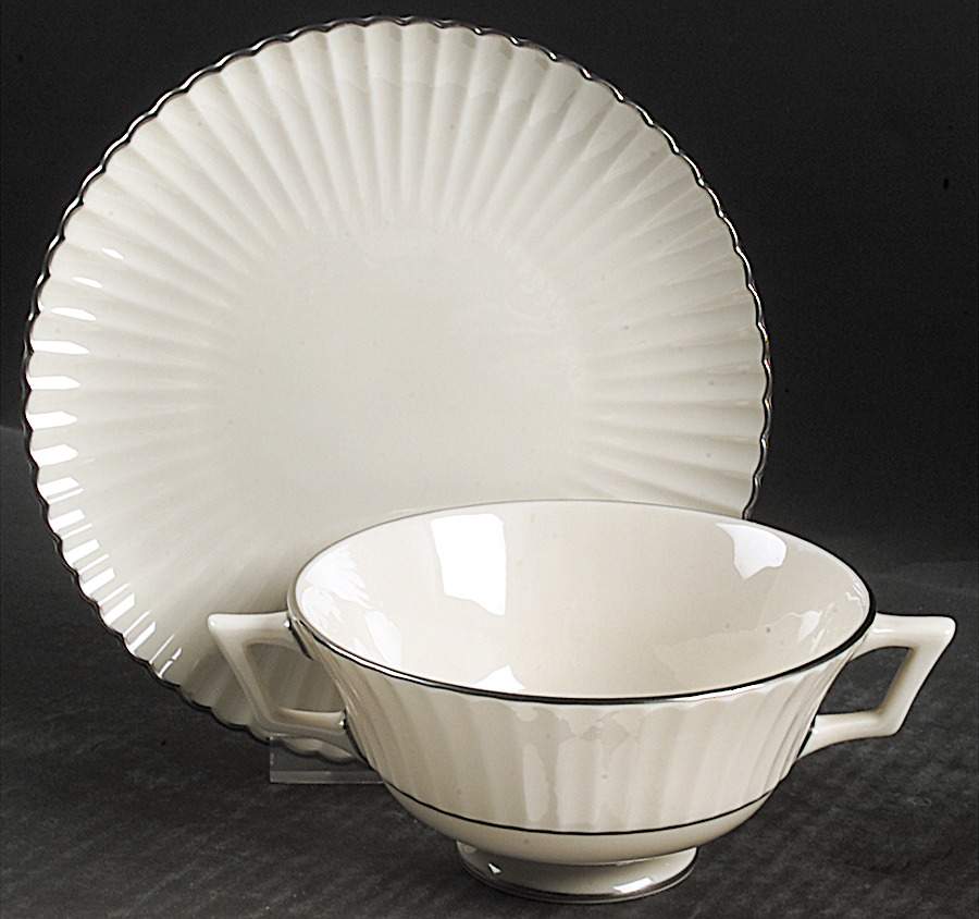 Colonnade Platinum Footed Cream Soup Bowl & Saucer Set by Lenox-1