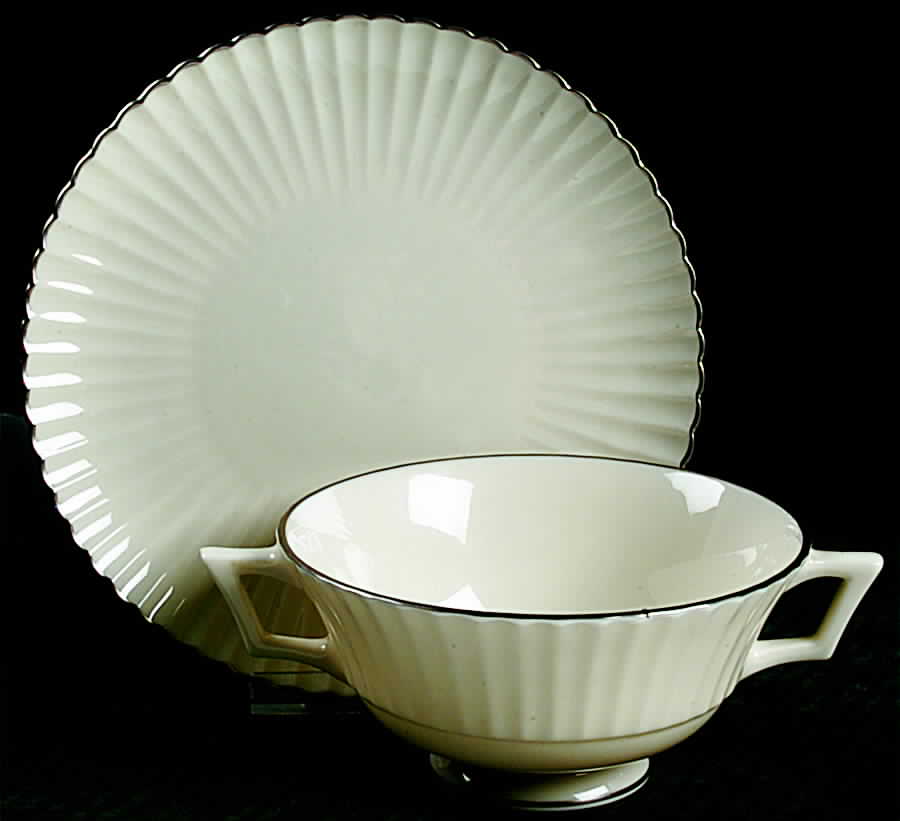 Colonnade Platinum Footed Cream Soup Bowl & Saucer Set by Lenox-1