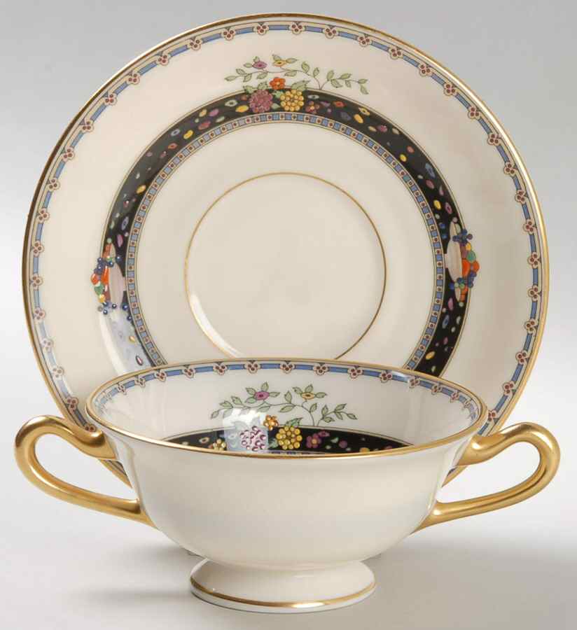 Coronado Footed Cream Soup Bowl & Saucer Set by Lenox-1