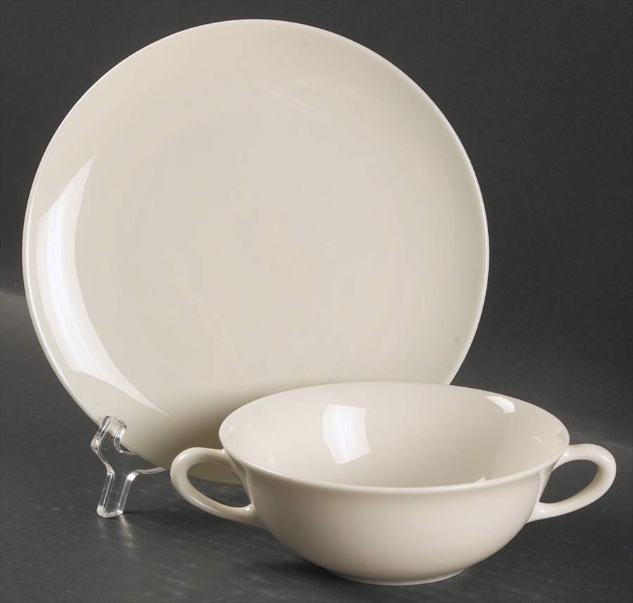 Coupe Off White Flat Cream Soup Bowl & Dessert Plate/Saucer Set by Lenox-1