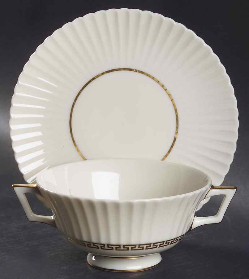 Cretan Footed Cream Soup Bowl & Saucer Set by Lenox-1