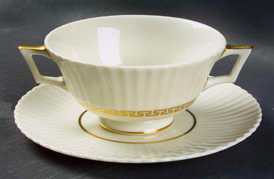 Cretan Footed Cream Soup Bowl & Saucer Set by Lenox-1