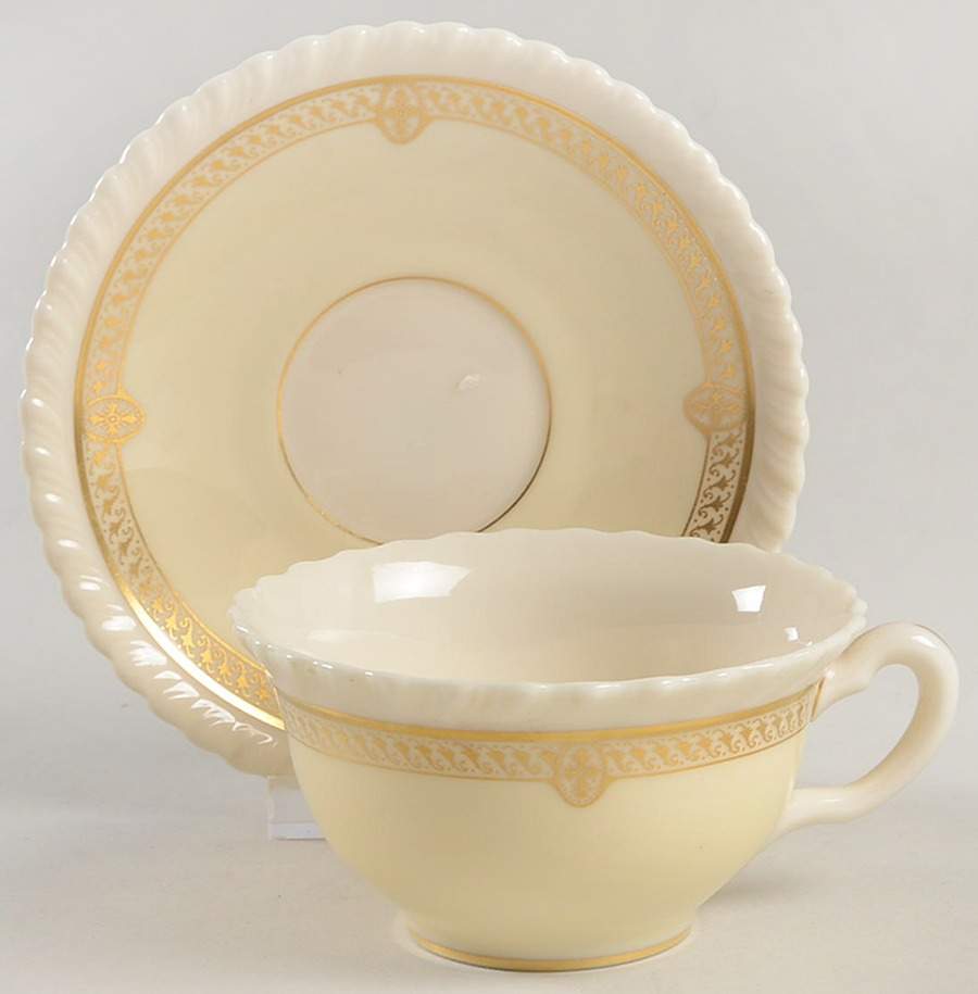 Crinoline Cream Flat Cup & Saucer Set by Lenox-1