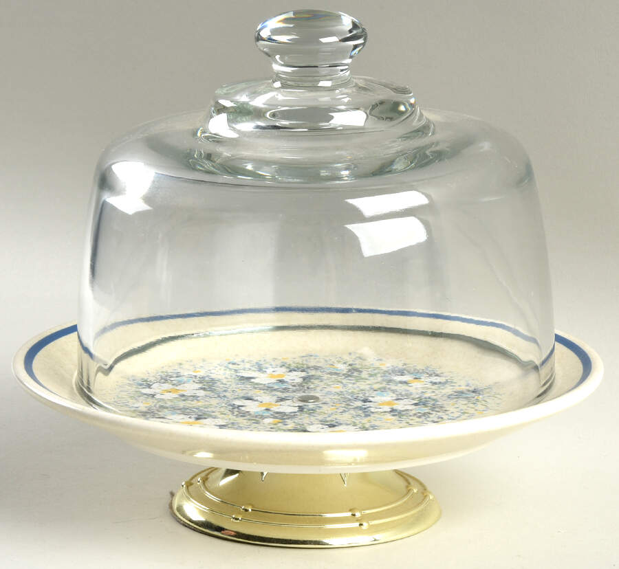Dewdrops 6 1/2"-7 1/2" Footed Cheese Plate w/ Glass Dome HC by Lenox-1
