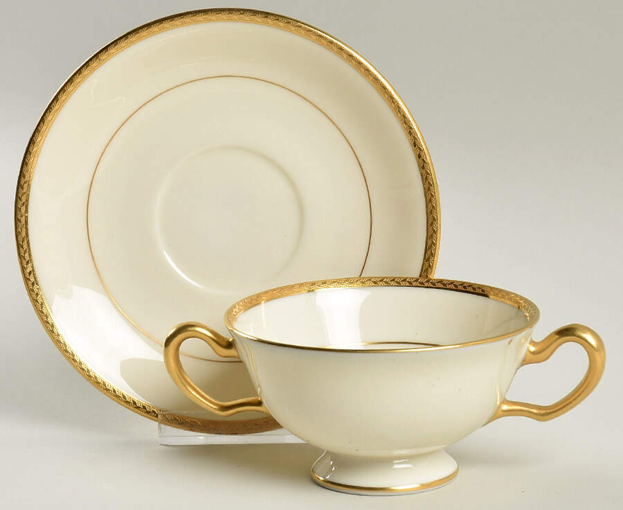 E81 Off White Cream Soup Bowl & Saucer Set by Lenox-1
