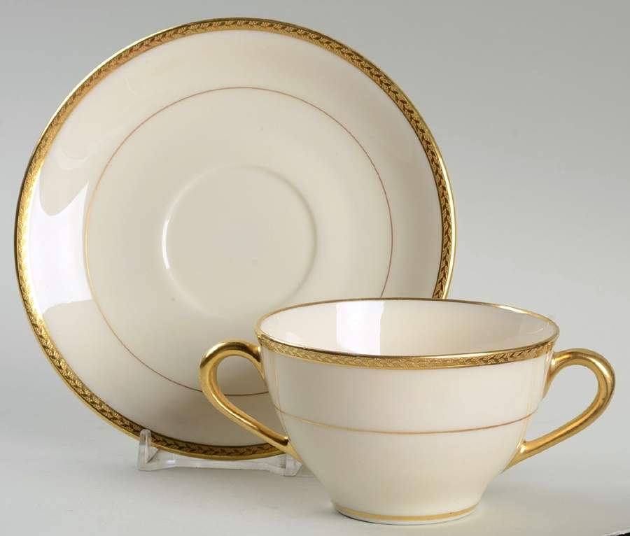 E81 Off White Footed Bouillon Cup & Saucer by Lenox-1