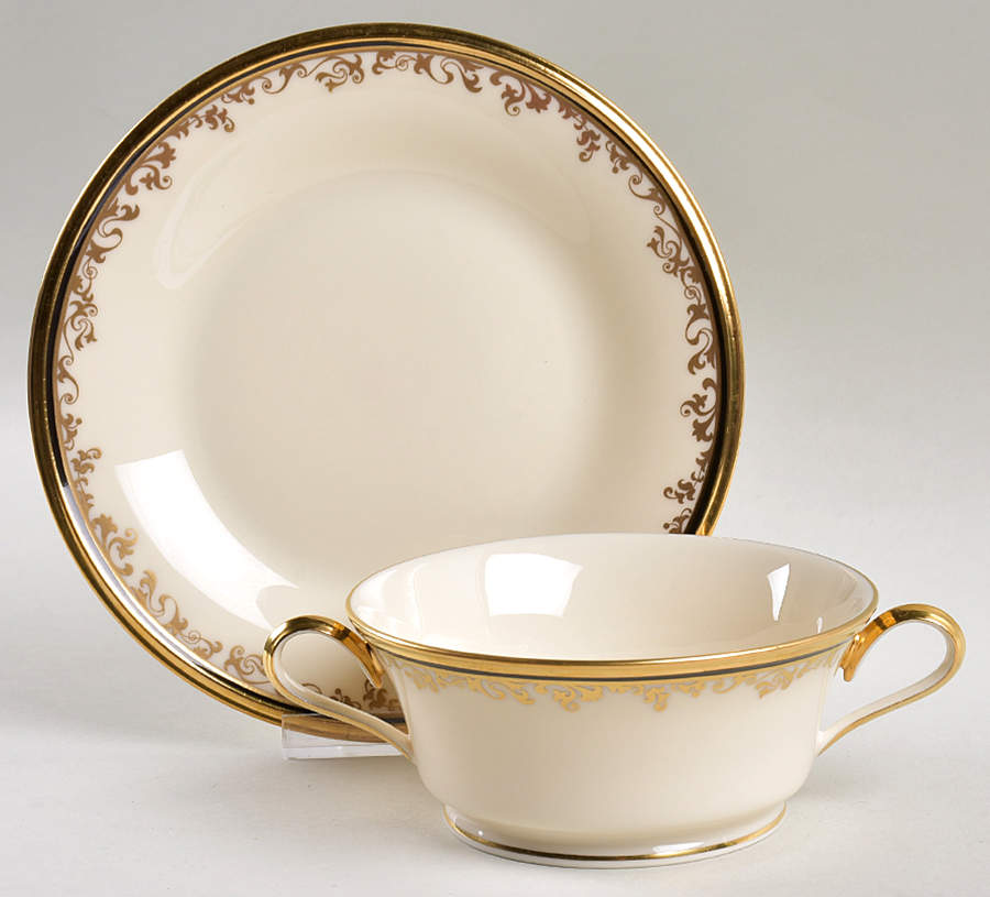 Eclipse Footed Cream Soup Bowl & Dessert Plate/Saucer Set by Lenox-1