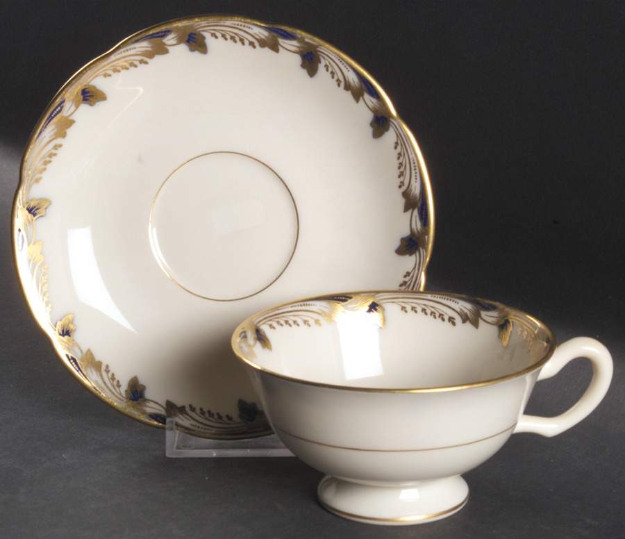 Essex Cobalt Blue (Scalloped) Footed Cup & Saucer Set by Lenox-1