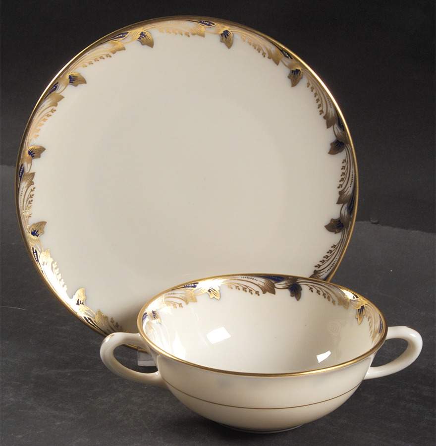 Essex Cobalt Blue (Smooth) Flat Cream Soup Bowl & Saucer Set by Lenox-1