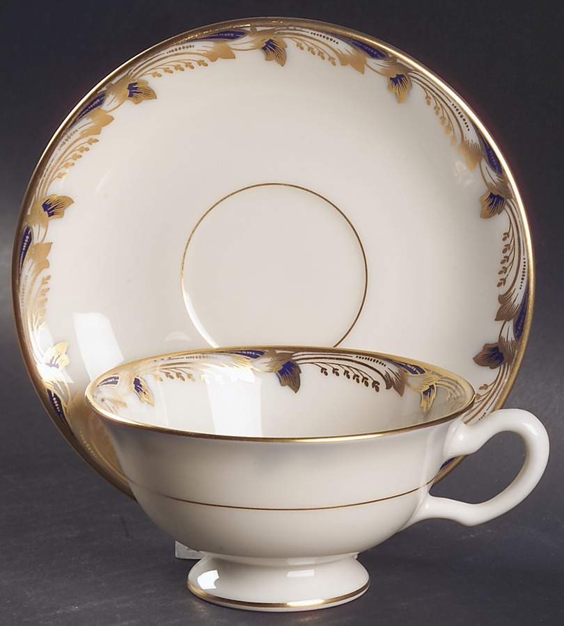 Essex Cobalt Blue (Smooth) Footed Cup & Saucer Set by Lenox-1