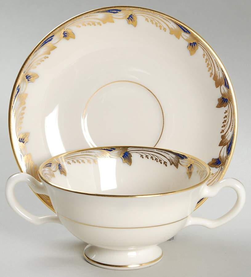 Essex Cobalt Blue (Smooth) Footed Bouillon Cup & Saucer by Lenox-1