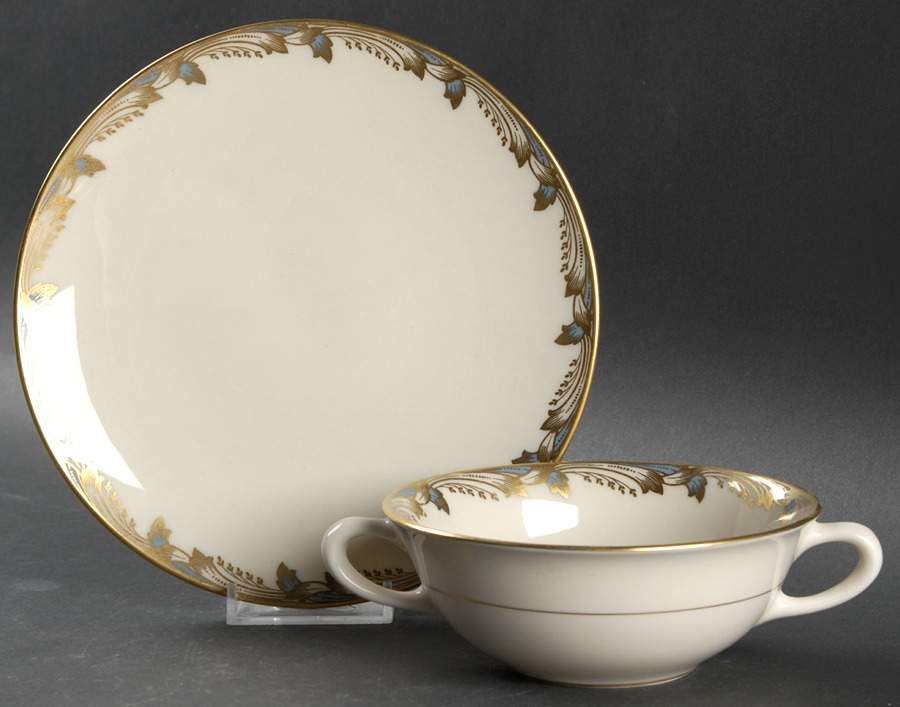 Essex Light Blue Smooth Flat Cream Soup Bowl & Saucer Set by Lenox-1
