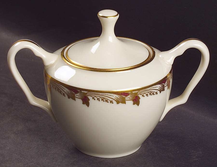 Essex Maroon (Smooth) Sugar Bowl & Lid by Lenox-1