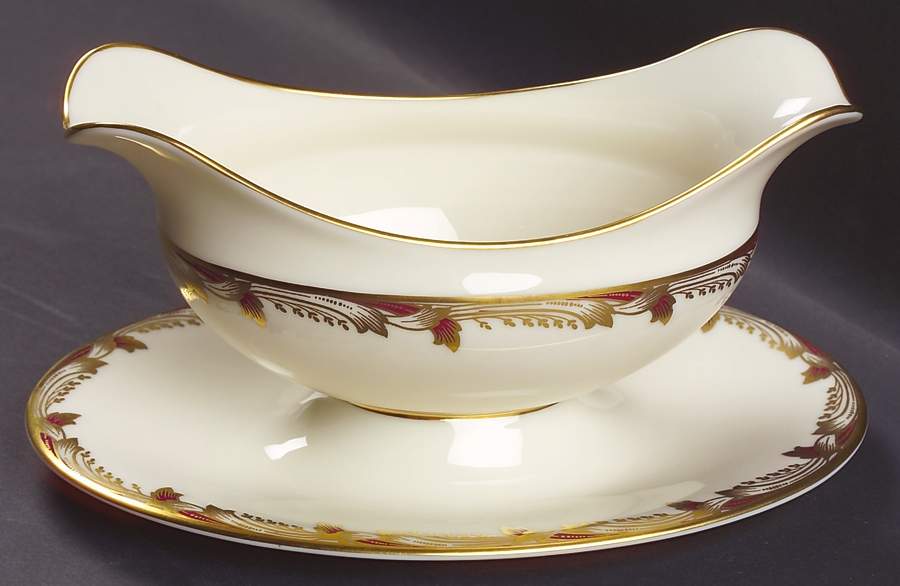 Essex Maroon (Smooth) Gravy Boat with Attached Underplate by Lenox-1