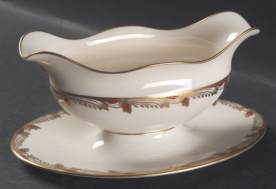 Essex Maroon (Smooth) Gravy Boat with Attached Underplate by Lenox-1