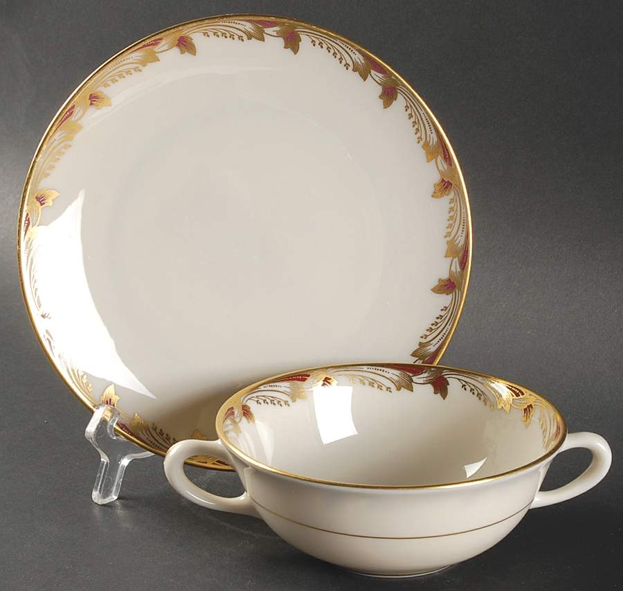 Essex Maroon (Smooth) Flat Cream Soup Bowl & Saucer Set by Lenox-1