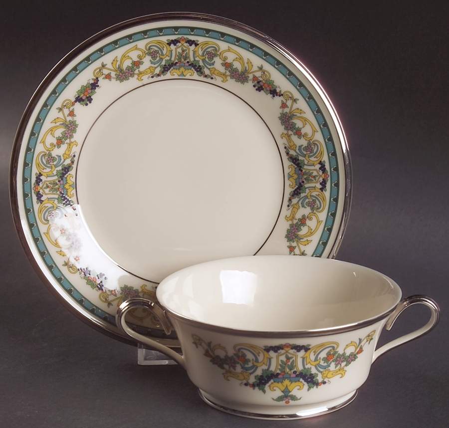 Fair Lady Footed Cream Soup & Dessert Plate/Saucer Set by Lenox-1
