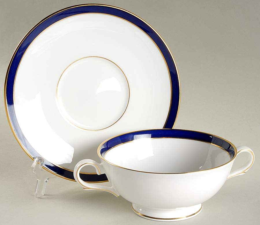 Federal Cobalt Footed Cream Soup Bowl & Saucer Set by Lenox-1
