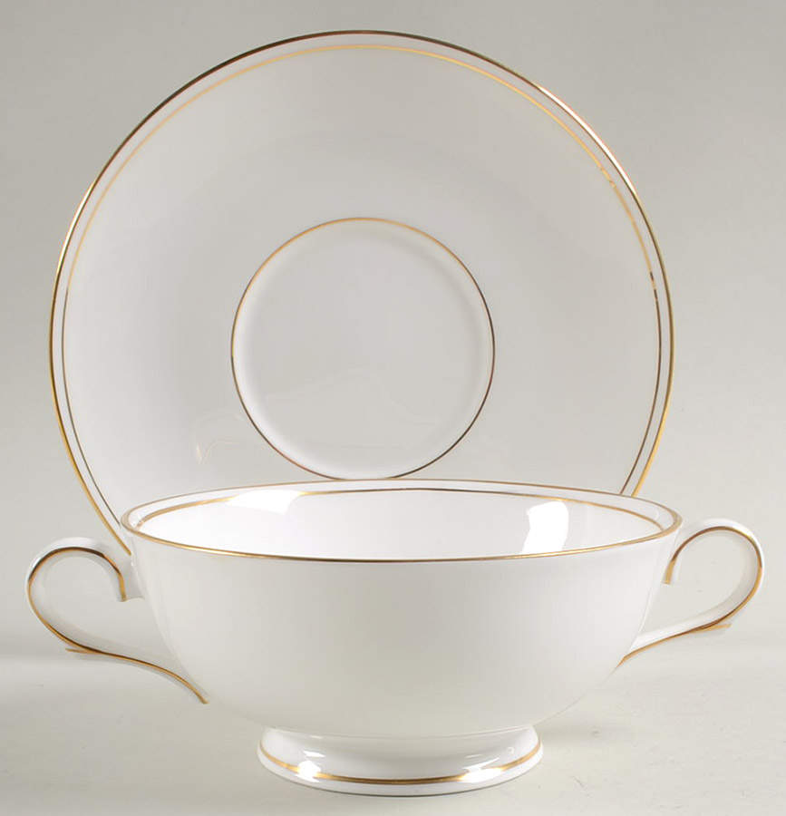 Federal Gold (Discontinued 2005) Footed Cream Soup Bowl & Saucer Set by Lenox-1