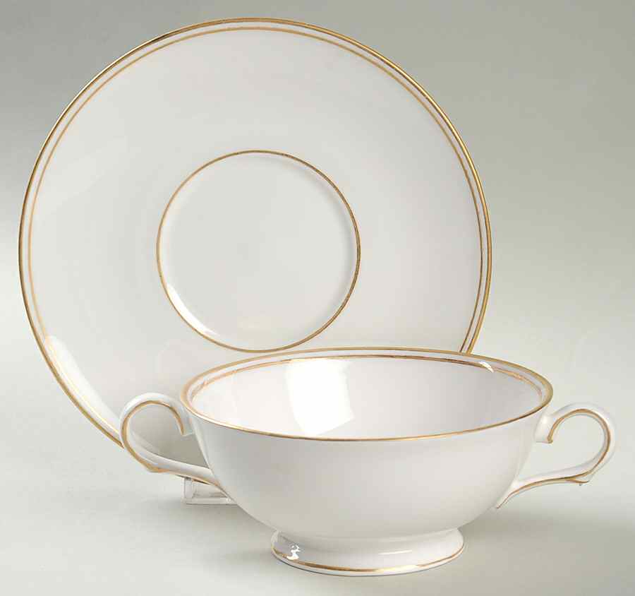 Federal Gold (Discontinued 2005) Footed Cream Soup Bowl & Saucer Set by Lenox-1