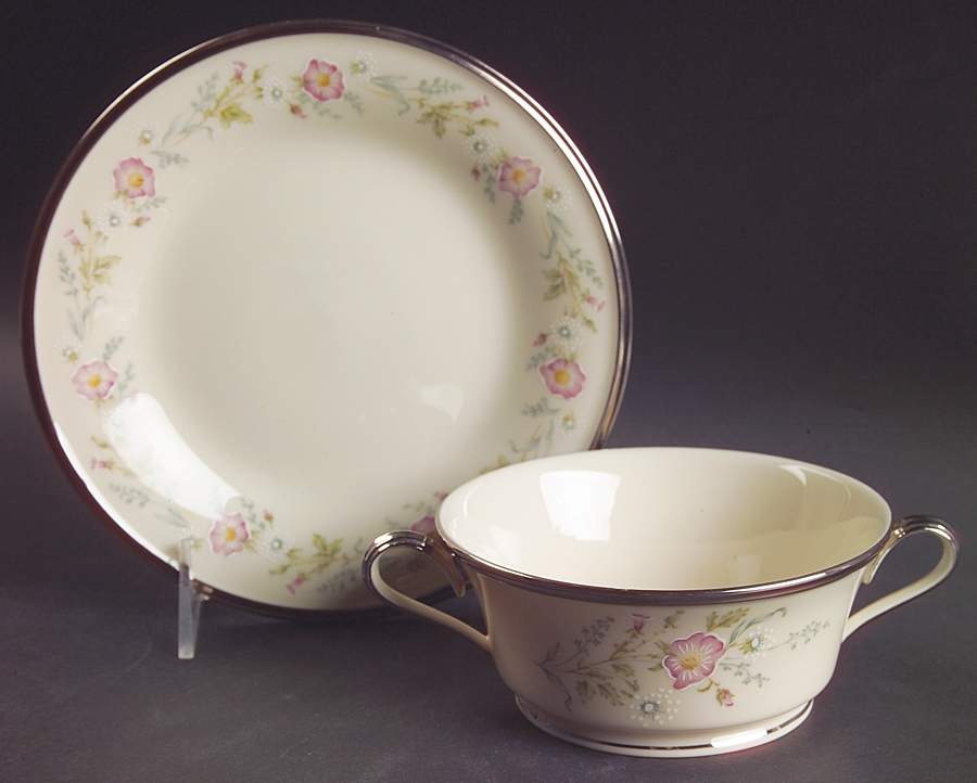 Flirtation Footed Cream Soup & Dessert Plate/Saucer Set by Lenox-1