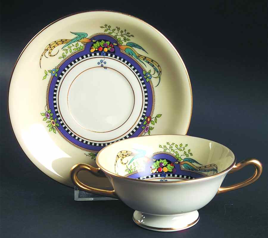 Florida Footed Cream Soup Bowl & Saucer Set by Lenox-1