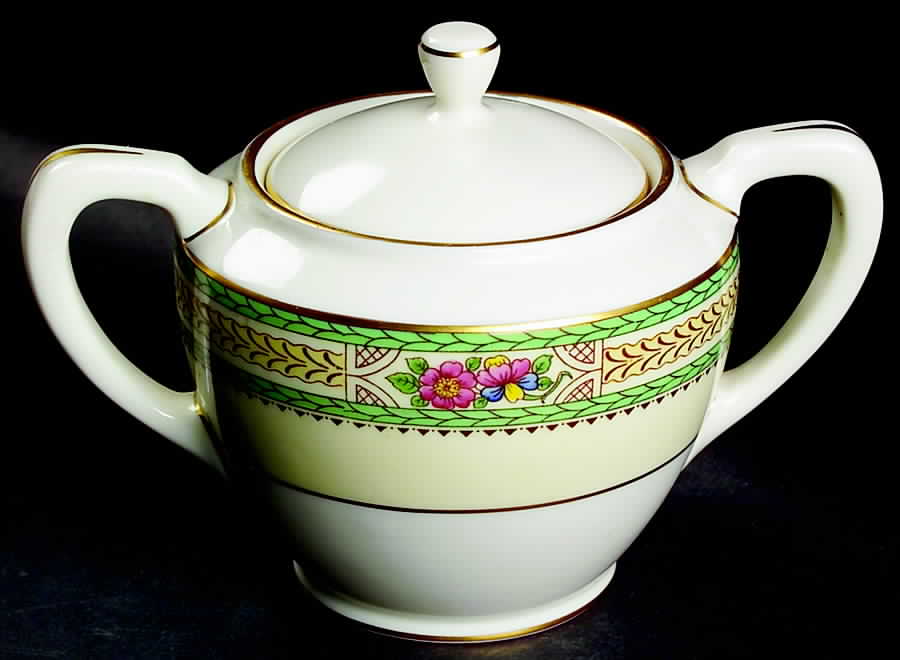 Floralia (Green Yellow Wreath) Sugar Bowl & Lid by Lenox-1
