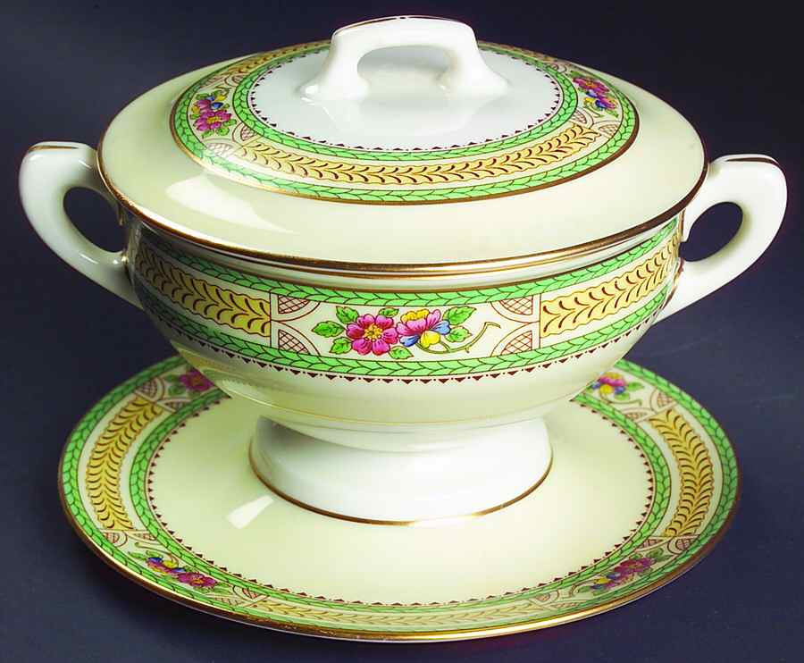 Floralia (Green Yellow Wreath) Sauce Boat & Lid by Lenox-1