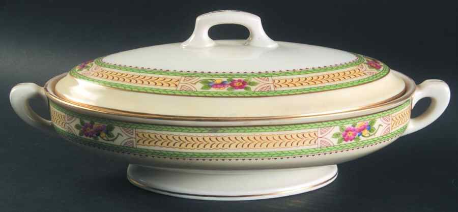 Floralia (Green Yellow Wreath) Oval Covered Vegetable by Lenox-1
