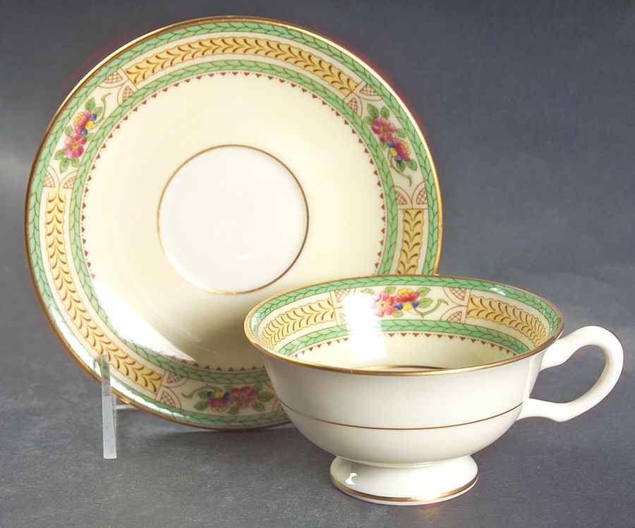 Floralia (Green Yellow Wreath) Footed Cup & Saucer Set by Lenox-1