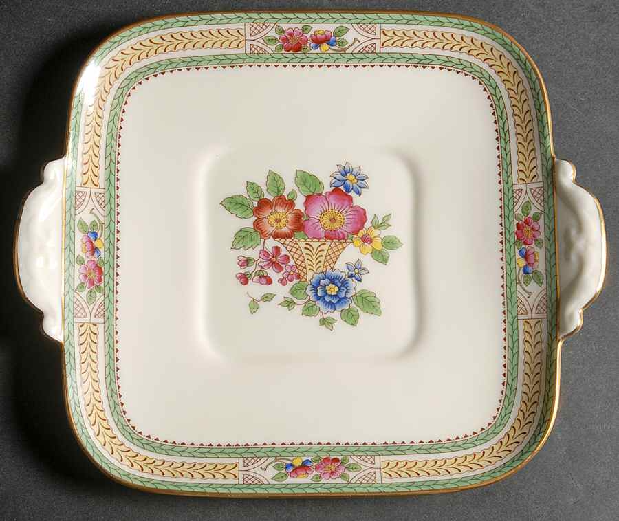 Floralia (Green Yellow Wreath) Square Handled Cake Plate by Lenox-1